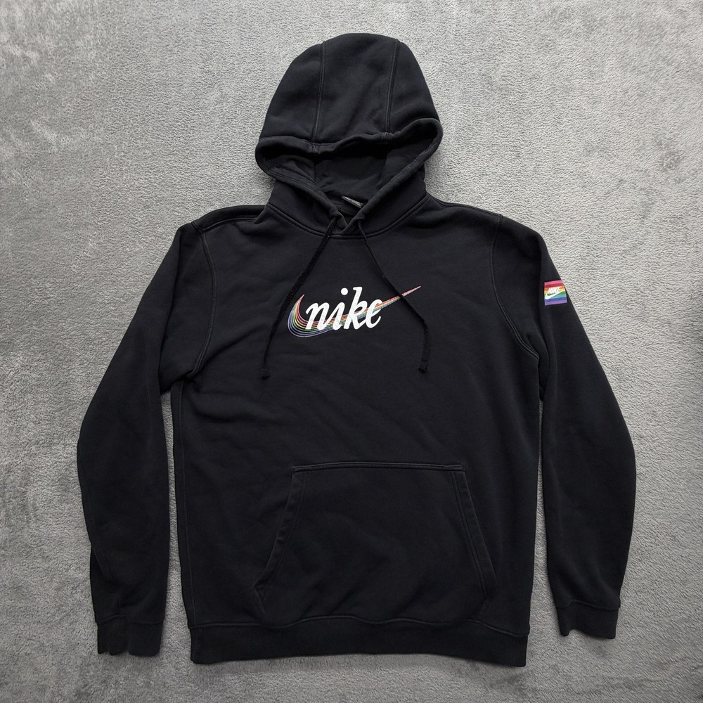 Nike Hoodie Mens L Black‎ Pullover Hooded Fleece Rainbow Graphic CT1778-010